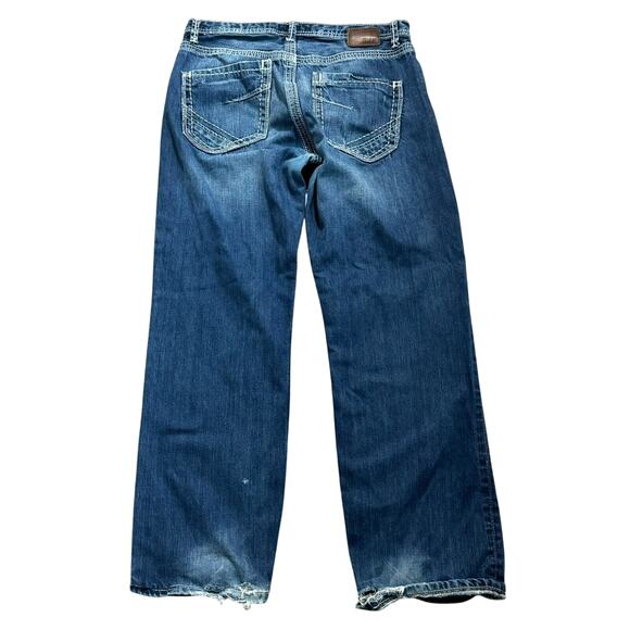 BKE DENIM Men's 33X28 Tyler Straight Blue Jeans Distressed Cowboy Buckle Short - Picture 2 of 11